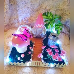 Handcrafted, Light Up Gnome Garden With Candle